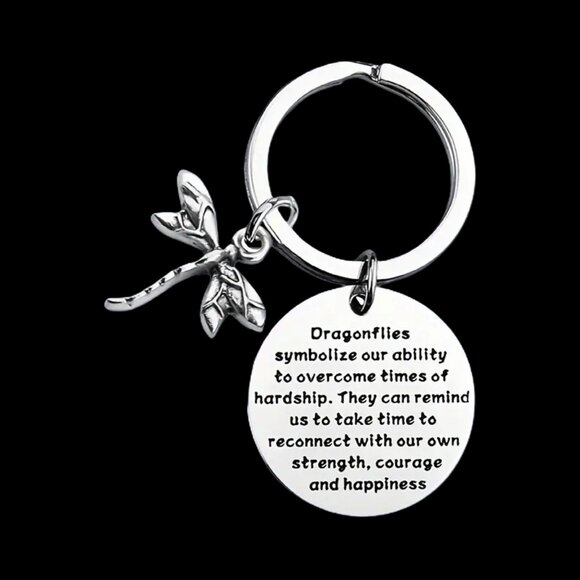 Inspirational Dragonfly Keychain Strength and Courage Silver Tone One Size - Picture 3 of 9